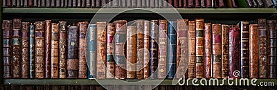 Old books on wooden shelf.. Concept on the theme of history, nostalgia, old age. Retro style Stock Photo