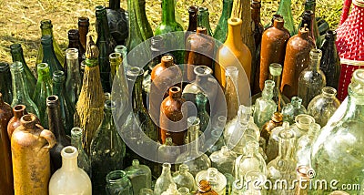 Old bottles. Colorful glass bottles Stock Photo