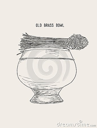 Old brass bowl of holy water Vector Illustration