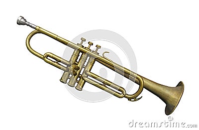 Old brass trumpet isolated. Stock Photo