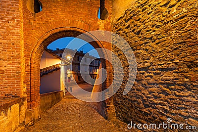 Old brick arch in town of barolo. Stock Photo