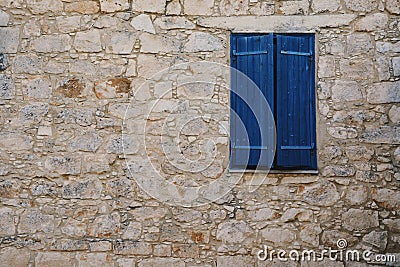 Old Brick Facade With Window in Greek Village Stock Photo