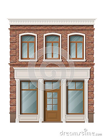 Old brick residential building facade Vector Illustration