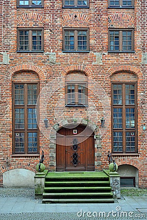 Old brick stone facade and windows in Dutch style Editorial Stock Photo