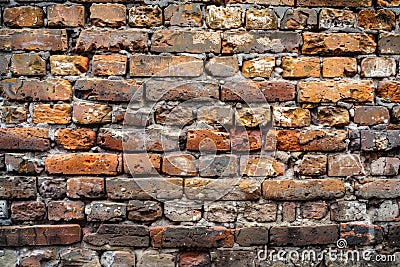 empty old brick wall background with copy space deteriorating old brick wall Stock Photo