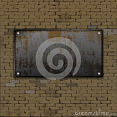 Old brick wall rusty metal sheet Vector Illustration