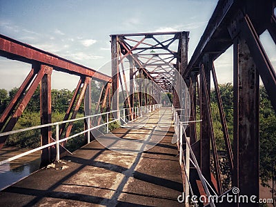 old bridge that has been weathered, a former bridge left over from world war Stock Photo