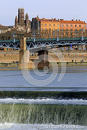 Old bridge over Garonne Stock Photo