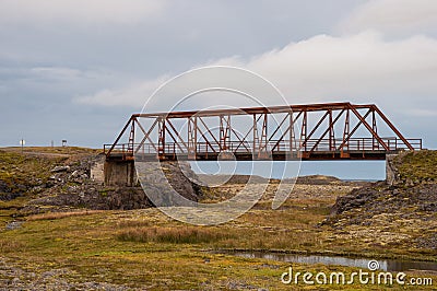 Old Bridge over Heinabergsfljot river in Iceland Stock Photo