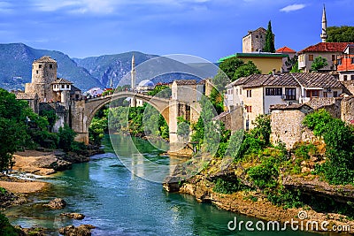 Old Bridge Stari Most in Mostar, Bosnia and Herzegovina Stock Photo