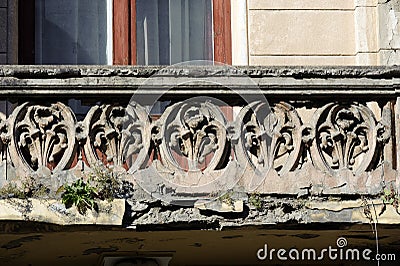 Broken balcony balustrade pattern in Ivano-Frankivsk Ukraine Stock Photo