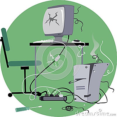 Old broken computer Vector Illustration