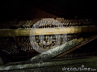 Old broken dirty piano destroyed out of service Stock Photo
