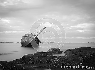 Old and broken fishing boat Stock Photo