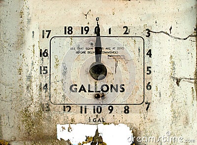 Old broken gas or petrol station dial Stock Photo
