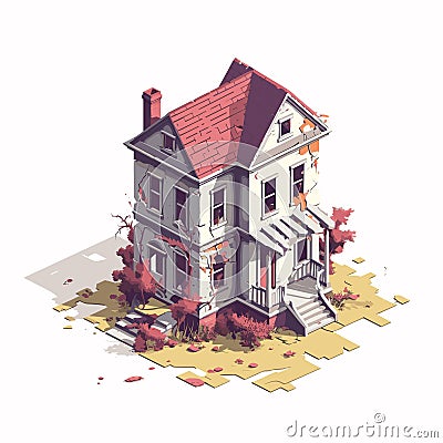 old broken house isometric vector flat isolated illustration Vector Illustration