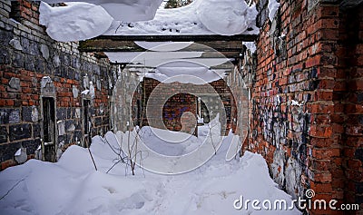 Old broken ruined abandoned building Stock Photo