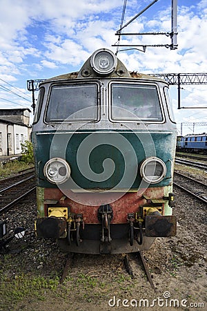 An old broken train on a railway siding Stock Photo