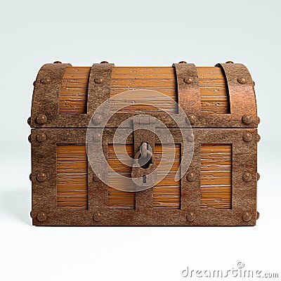 Old and broken vintage pirate treasure chest. Rotten and broken. For storing valuables Made of cracked wood And rusted metal Stock Photo