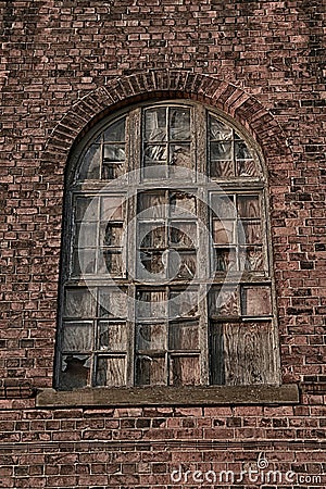 Old broken wooden windowpanes with wall detail Stock Photo