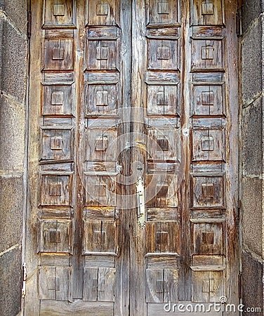 Old brown door with squares Stock Photo