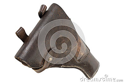 An old brown leather pistol holster Stock Photo