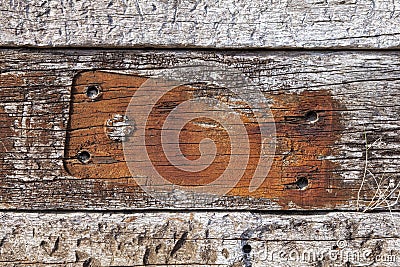 Old brown weathered distressed wood oak timber planks background Stock Photo