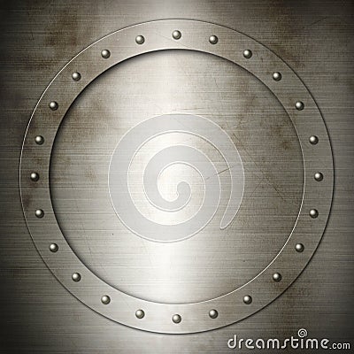 Old brushed Steel round frame Stock Photo