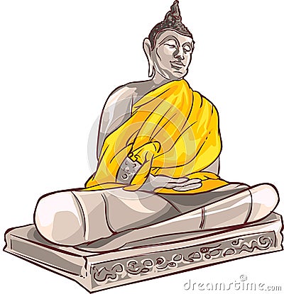 Old Buddha in Ayutthaya Province, Thailand Vector Illustration