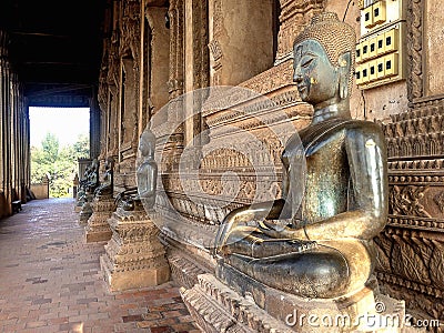 Old Buddha image in Wat Sisaket Temple in Vientiane, Laos Stock Photo