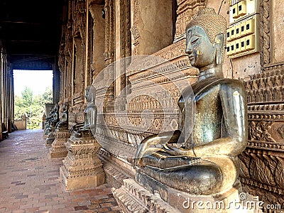 Old Buddha image in Wat Sisaket Stock Photo