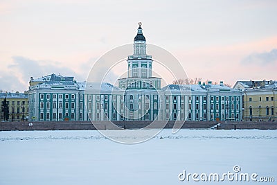 The old building of Cabinet of curiosities close up in February twilight. Saint Petersburg Stock Photo