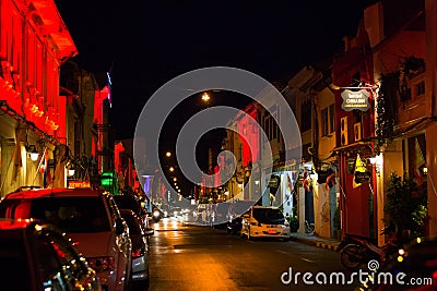 Old building Chino Portuguese style, street of phuket town at tw Editorial Stock Photo