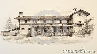 A Historic Property Sketch In The Style Of Roger Deakins Stock Photo