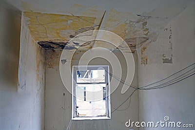 Old building inside which needs repair. Stock Photo