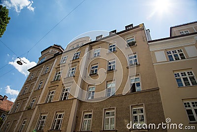 Old building and new building, row of houses in Schwabing Stock Photo