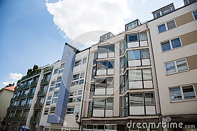 Old building and new building, row of houses in Schwabing Stock Photo