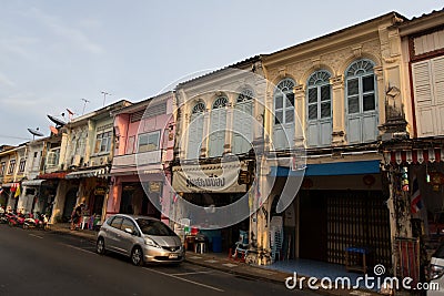Old building Sino Portuguese style in Phuket , Thailand Editorial Stock Photo