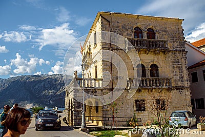 Old Building on street old town Dobrota Montenegro trip travel summer Editorial Stock Photo