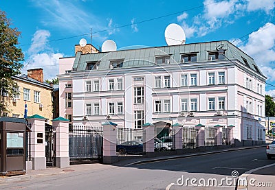 An old building from 1860, which currently houses the Australian Embassy in Moscow, Podkolokolny Pereulok Editorial Stock Photo
