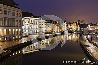Old buildings along Korenlei and the River Leie in Ghent Stock Photo