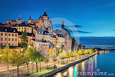 Old buildings on the hill in Sodermalm district of Stockholm Stock Photo