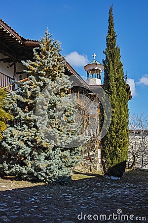 Old Buildings in Rozhen Monastery Nativity of the Mother of God, Bulgaria Stock Photo