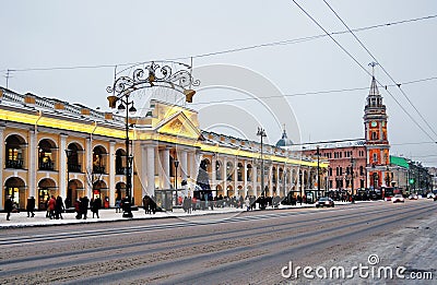 Old buildings and street lights on Nevsky prospect in Saint-Petersburg Editorial Stock Photo