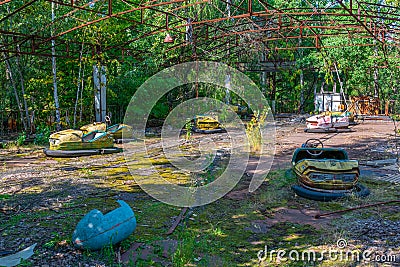 Old bumper cars at Pripyat amusement park in the Ukraine Editorial Stock Photo