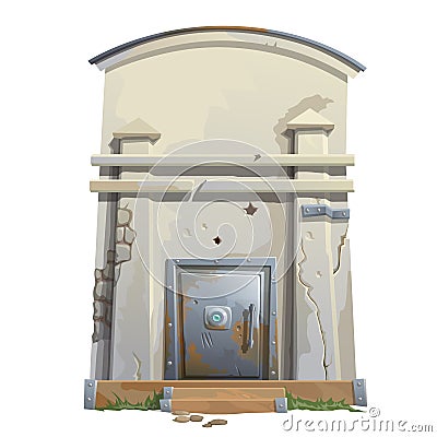 Old bunker with a massive steel door Vector Illustration