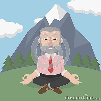 Old Businessman Relaxation In Nature Color Illustration Vector Illustration