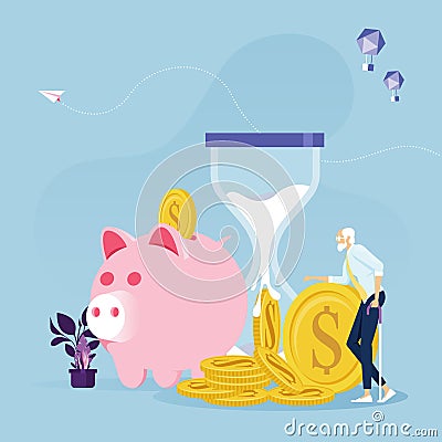 Old businessman with Retirement money-Financial plan concept Vector Illustration