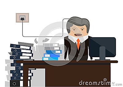 Old businessman stress & hard working illustration Vector Illustration