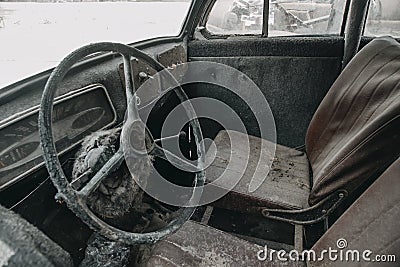 Old cabin of a rusty abandoned truck. Editorial Stock Photo